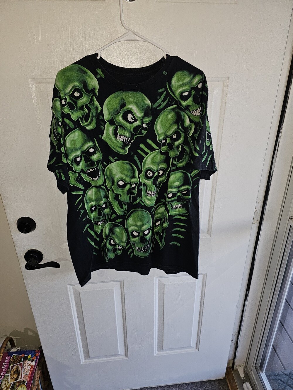 Liquid Blue T-Shirt with Neon Green Skull Print Glows In The Dark 2017